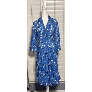 Newport News Women Size 14 Vintage 3/4 Sleeve Tie Button Front Tulip Dress Retro